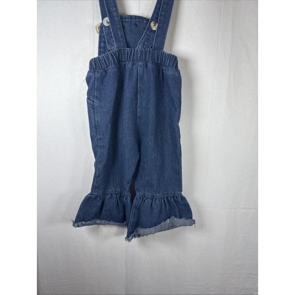 Unbranded Overalls Bear Design Distressed Flare Leg Size 9-12 M Preowned - Picture 5 of 11